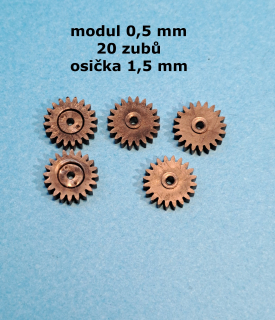 ozubené kolo modul 0,5 - 20 zubů - sada 5 kusů
