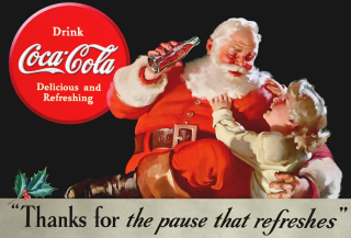 Coca Cola - Santa s holčičkou 40 x 30 cm